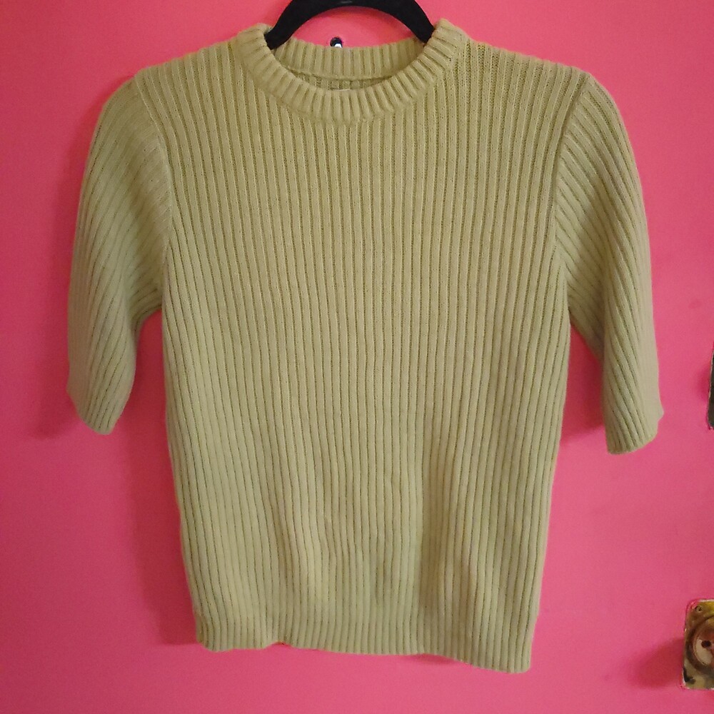 True vintage 60s garland orlon acrylic Ribbed Knit Sweater vtg Light Sage Green